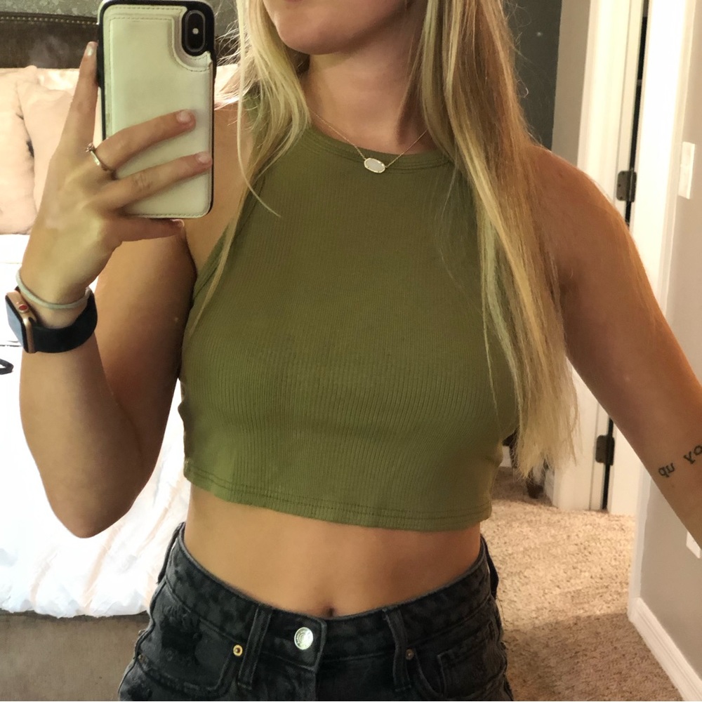 Green Halter Crop Top